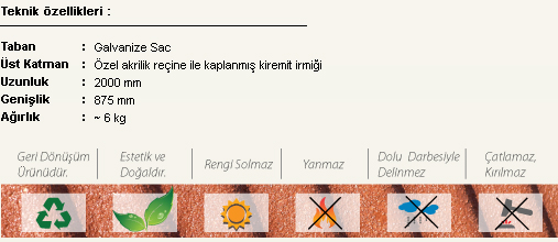 Kiremit levha özellikleri